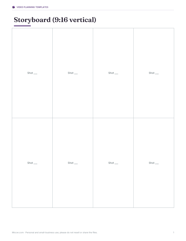 Preview of Printable 9:16 Video Storyboard